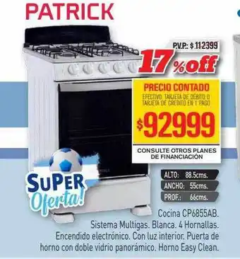 Red del Hogar Cocina cp6855ab sistema multigas blanca 4 hornallas patrick oferta