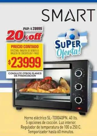 Horno eléctrico sl-to0040pn 40lts smartlife