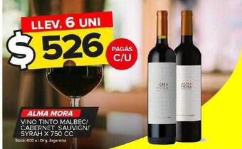 Carrefour Maxi Alma mora vino tinto malbec-cabernet sauvign-syrah x 750 cc oferta