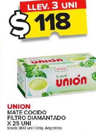 Carrefour Maxi Union mate cocido filtro diamantado x 25 uni oferta