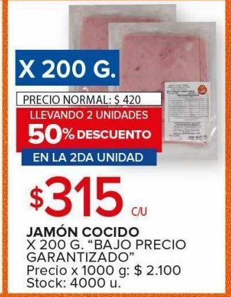 Carrefour Maxi Jamón cocido x 200g bajo precio garantizado oferta