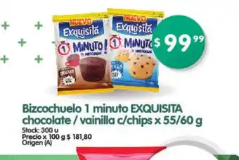 Supermercados Buenos Días Bizcochuelo 1 Minuto Exquisita Chocolate / Vainilla c/chips x 55/60g oferta