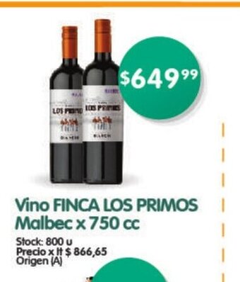 Supermercados Buenos Días Vino Finca Los Primos Malbec x 750cc oferta
