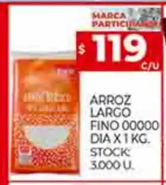 Supermercados DIA Arroz Largo Fino 00000 Dia x 1kg oferta