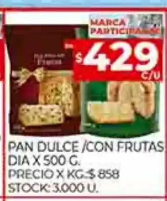 Supermercados DIA Pan Dulce / Con Frutas Dia x 500g oferta