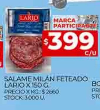 Supermercados DIA Salame Milan Feteado Lario x 150g oferta