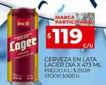 Supermercados DIA Cerveza en Lata Lager Dia x 473ml oferta