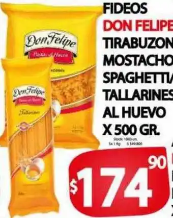 Fideos don felipe tirabuzon mostachol spaghetti tallarines al huevo