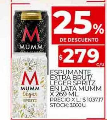 Supermercados DIA Espumante extra brut leger spritz en lata mumm 25% de descuento oferta