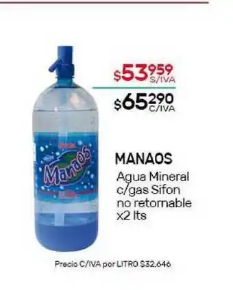 Nini Mayorista Manaos Agua Mineral c/gas Sifon no retornable x2lts oferta