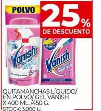 Supermercados DIA Quitamanchas líquido en polvo gel vanish 25% de descuento oferta