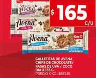 Supermercados DIA Galletitas de avena chips de chocolate pasas de uva coco dia oferta