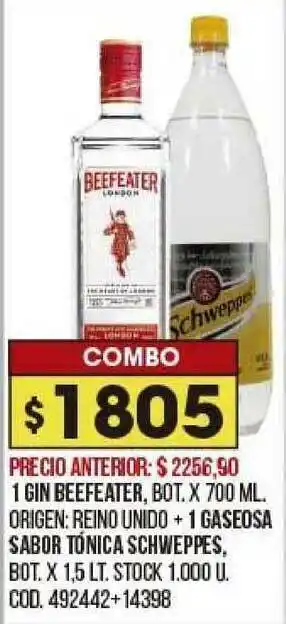 Coto 1 Gin Beefeater + 1 Gaseosa Sabor Tónica Schweppes x 700ml oferta