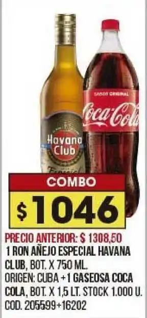 Coto 1 Ron Añejo Especial Havana Club + 1 Gaseosa Coca Cola x 750ml oferta
