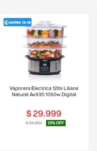 Garbarino Vaporera Electrica 12lts Liliana Naturel Av930 1050w Digital oferta