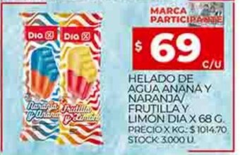 Supermercados DIA Helado De Agua Anana Y Naranja/ Frutilla Y Limon Dia x 68g. oferta