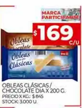Supermercados DIA Obleas Clásicas/ Chocolate Dia x 200 g. oferta
