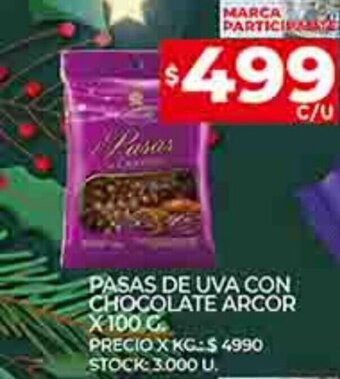 Supermercados DIA Pasas de Uva Con Chocolate Arcor x 100g. oferta
