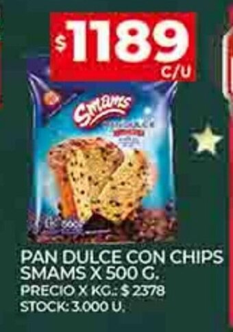 Supermercados DIA Pan Dulce Con Chips Smams x500g. oferta