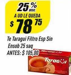 Supermercados Comodin Te taragui filtro esp sin ensob 25 saq oferta