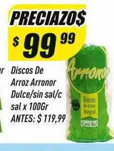 Supermercados Comodin Discos de arroz arronor dulce sin sal c sal oferta