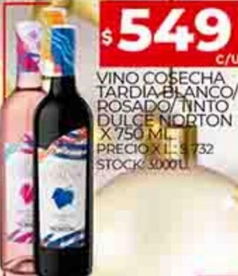 Supermercados DIA Vino Cosecha Tardia Blanco / Rosado / Tinto Dulce Norton x 750ml oferta