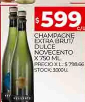 Supermercados DIA Champagne Extra Brut/Dulce Novecento x 750ml oferta