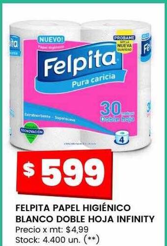 Changomas Felpita papel higiénico blanco doble hoja infinity oferta