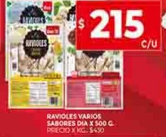 Supermercados DIA Ravioles Varios Sabores Dia x 500g oferta