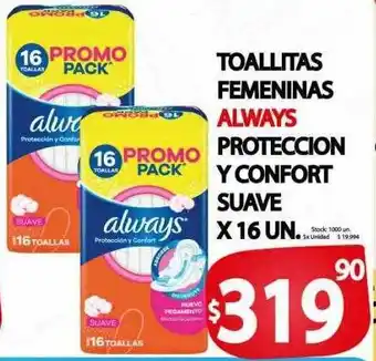 Supermercados Mariano Max Toallitas femeninas always proteccion y confort suave oferta
