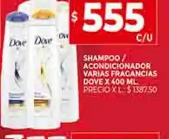 Supermercados DIA Shampoo / Acondicionador Varias Fragancias Dove x 400 ml. oferta