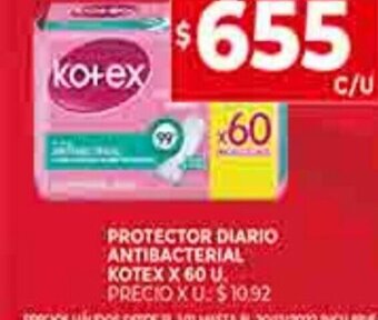 Supermercados DIA Protector Diario Antibacterial Kotex x 60u oferta
