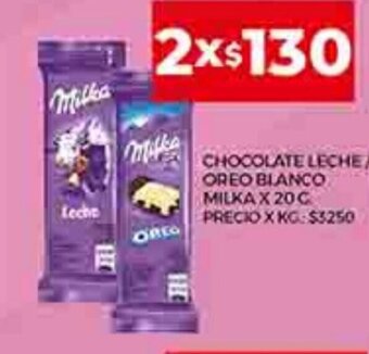 Supermercados DIA Chocolate Leche/Oreo Blanco Milka x 20g oferta