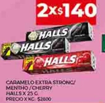 Supermercados DIA Caramelo Extra Strong/ Mentho/ Cherry Halls x 25 g. oferta