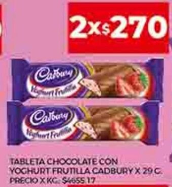 Supermercados DIA Tableta Chocolate con yoghurt Frutilla Cadburry x 29 g. oferta