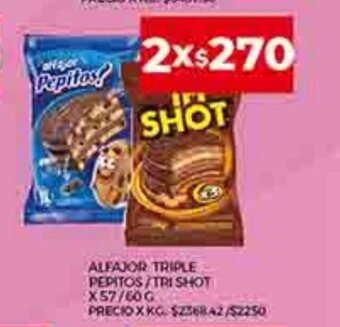 Supermercados DIA Alfajor Triple Pepitos / Tri Shot x 57/60 g. oferta
