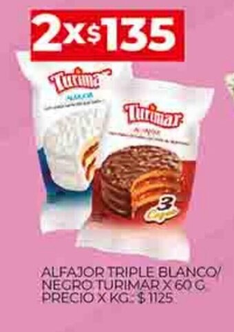 Supermercados DIA Alfajor Triple Blanco/ Negro Turimar x 60g oferta