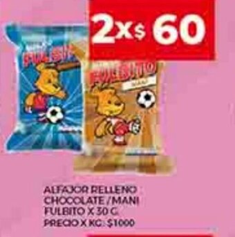 Supermercados DIA Alfajor Relleno Chocolate/ Mani Fulbito x 30 g. oferta