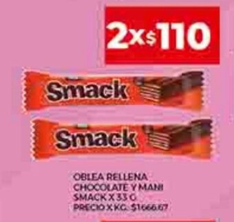Supermercados DIA Oblea Rellena Chocolate Y Mani Smack x 33 g. oferta