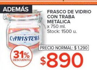 Carrefour Frasco De Vidrio Con Traba Metálica x 750ml oferta