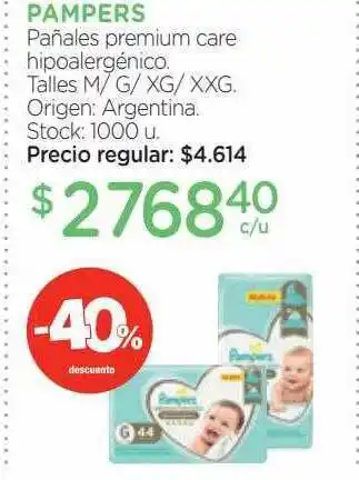 Farmacity Pampers pañales premium care hipoalergénico -40% descuento oferta