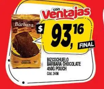 Supermercados Yaguar Bizcochuelo Barbara Chocolate 450g Pouch oferta