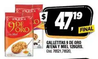 Supermercados Yaguar Galletitas 9 De Oro Avena y Miel 120grs oferta