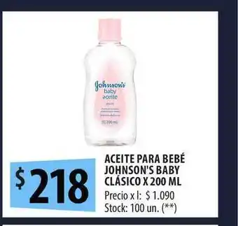 Punto Mayorista Aceite Para Bebé Johnson's Baby Clásico x200 ml oferta