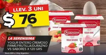 Carrefour Maxi Yogur la serenísima entero/firme/ durazno /frutilla pote 120g oferta