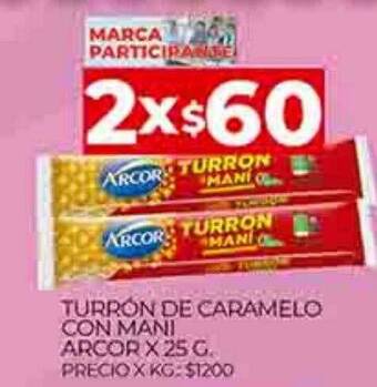Supermercados DIA Turrón de caramelo con mani arcor oferta