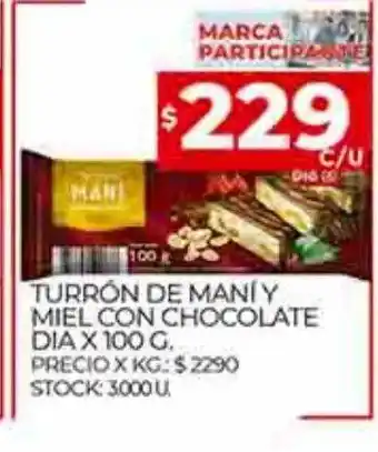 Supermercados DIA Turrón de maní y miel con chocolate dia oferta