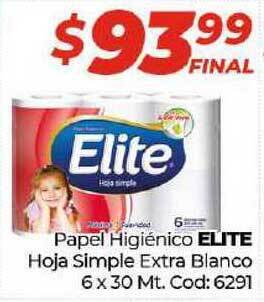 Diarco Elite Papel Higiénico Hoja Simple Extra Blanco 6 x 30mt oferta