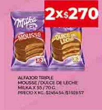 Supermercados DIA Alfajor triple mousse dulce de leche milka oferta