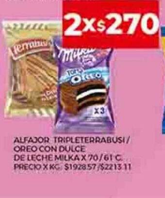 Supermercados DIA Alfajor tripleterrabusi oreo con dulce de leche milka oferta